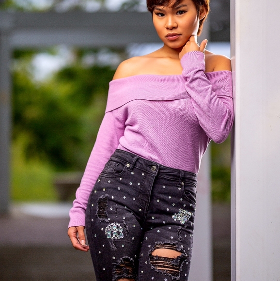 Diamante Embellished Distressed Jeans - Picture 1 of 2